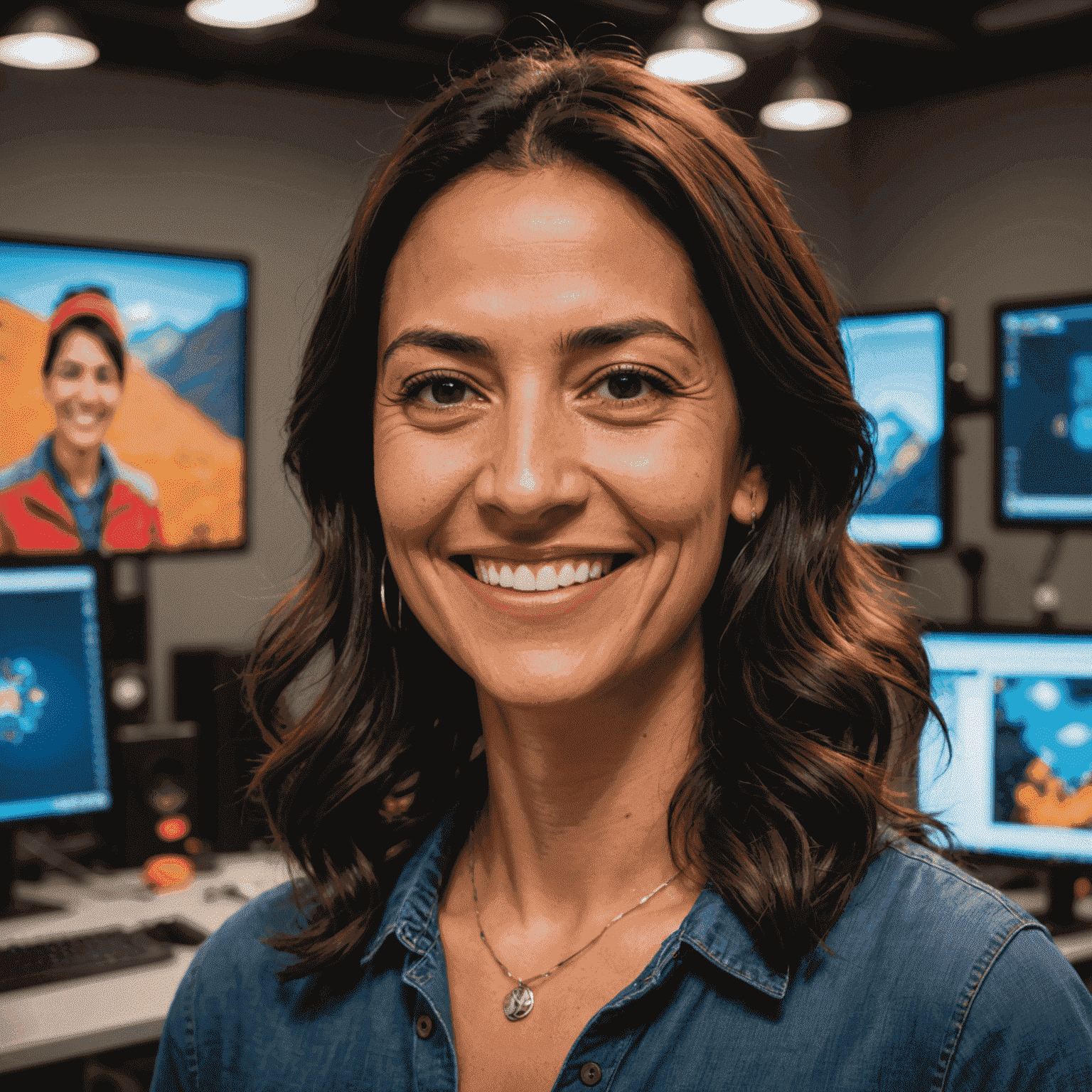 Foto de perfil de María González, instructora principal de Unity, sonriendo en un estudio de desarrollo de juegos