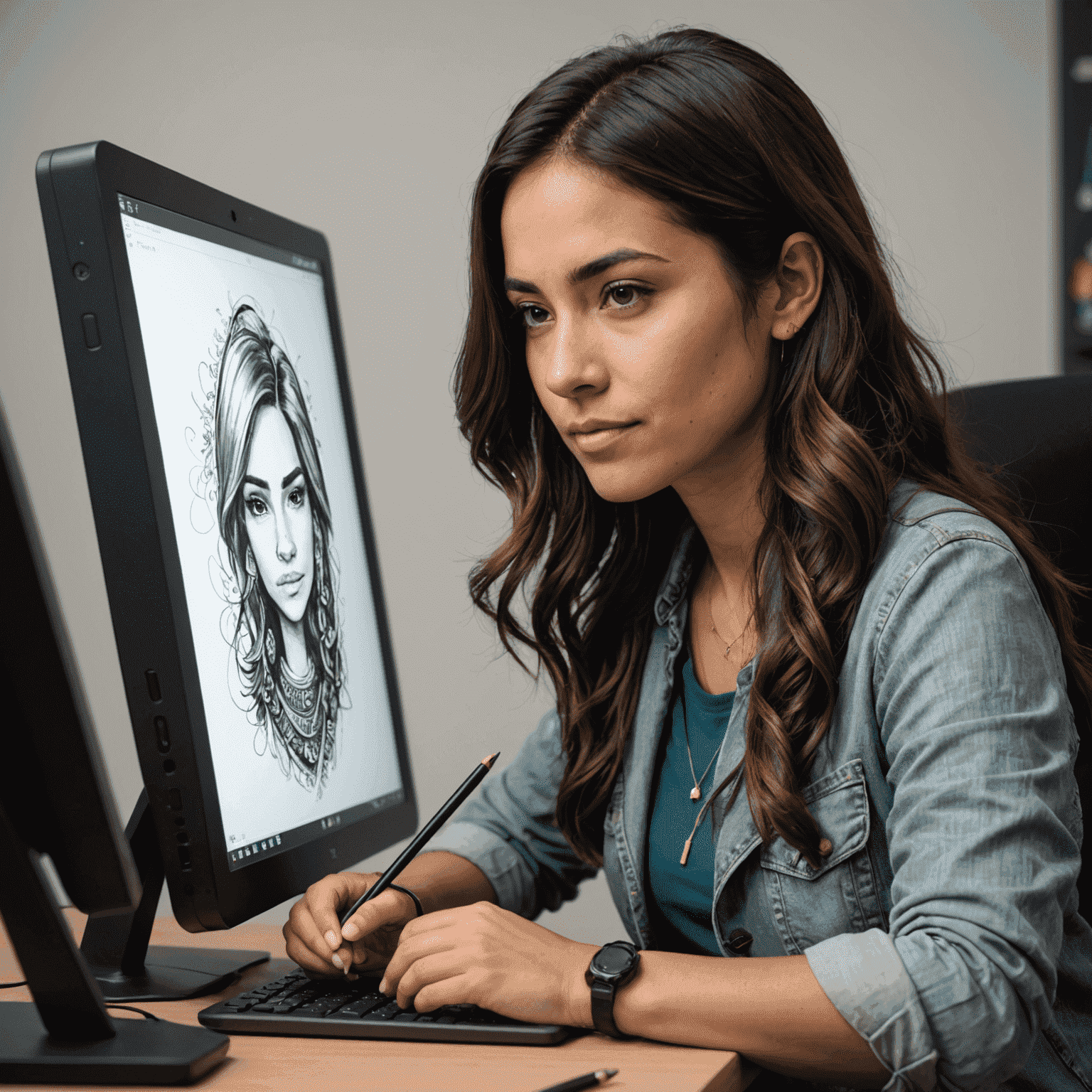 Foto de perfil de Ana Martínez, especialista en diseño de juegos 2D, dibujando en una tableta gráfica